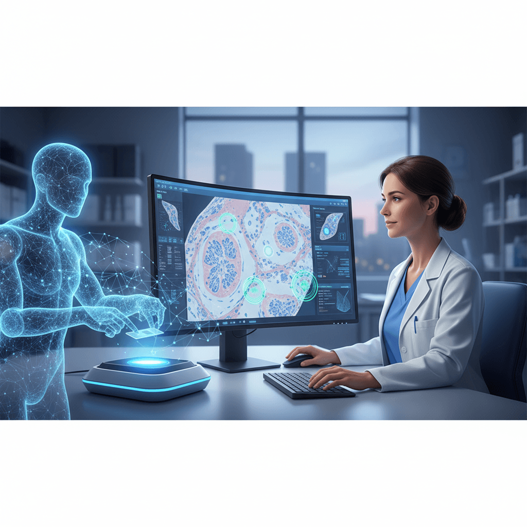 AI-assisted pathology analysis supervised by a human pathologist