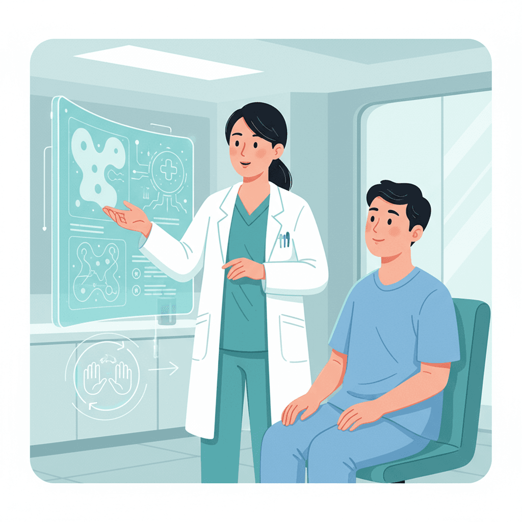 Physician and AI system collaborating in clinical decision-making