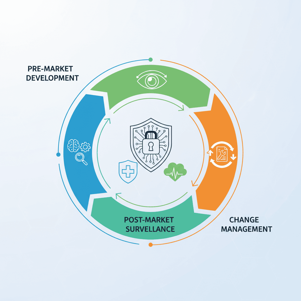 Risk management phases across AI medical device lifecycle