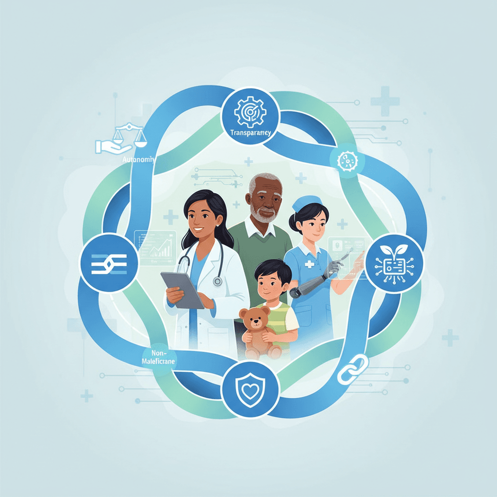 Six ethical principles for AI in healthcare forming a protective framework around patients