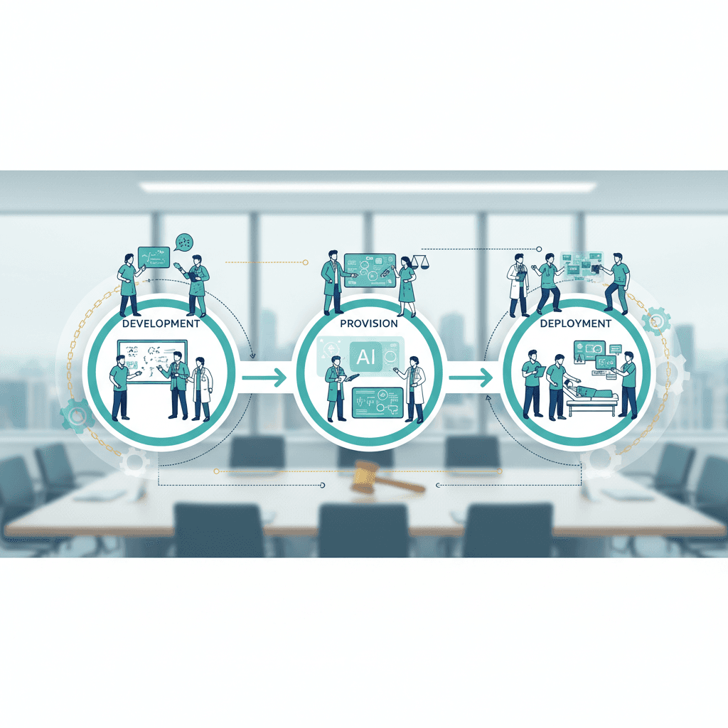 AI value chain from development through deployment in a hospital governance setting